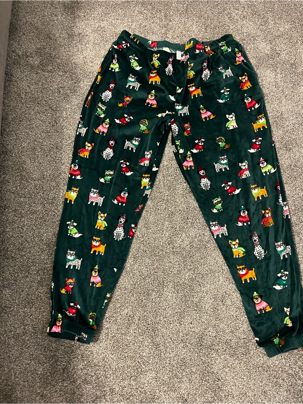 Dark Green Holiday Dog Print Pajama Set